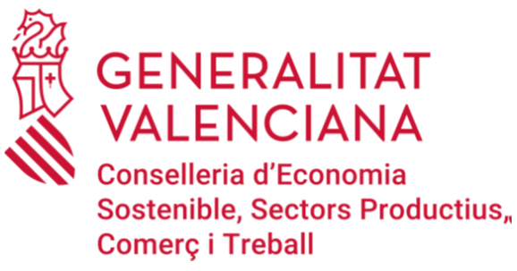 Imagen del logo de la Generalitat Valenciana Conselleria d'Economia Sostenible, Sectors productius, comerç i treball.